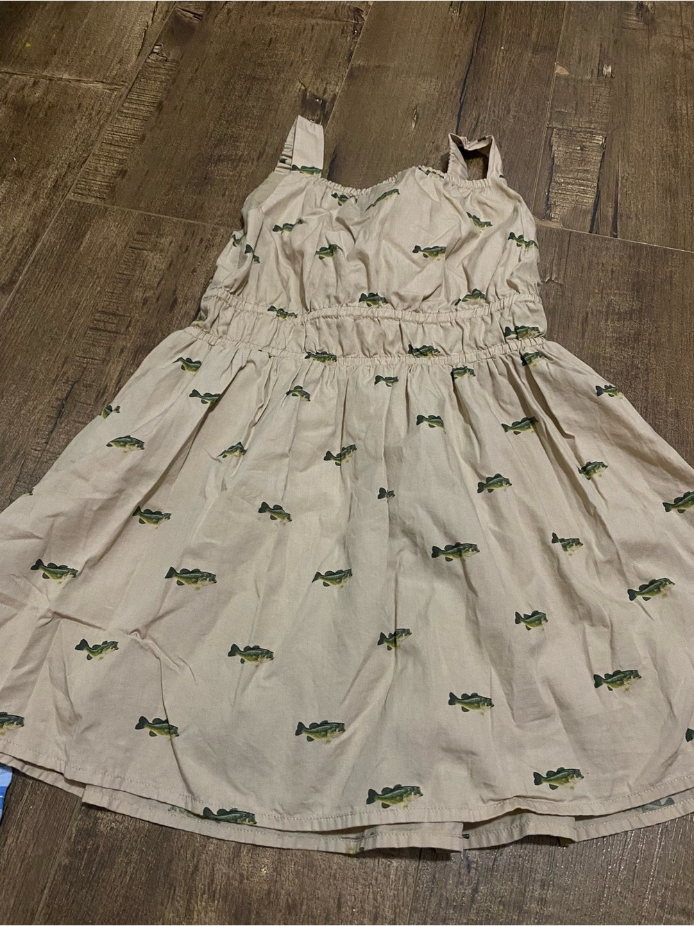 Toddler Cream Sundress with Green Fish Print
